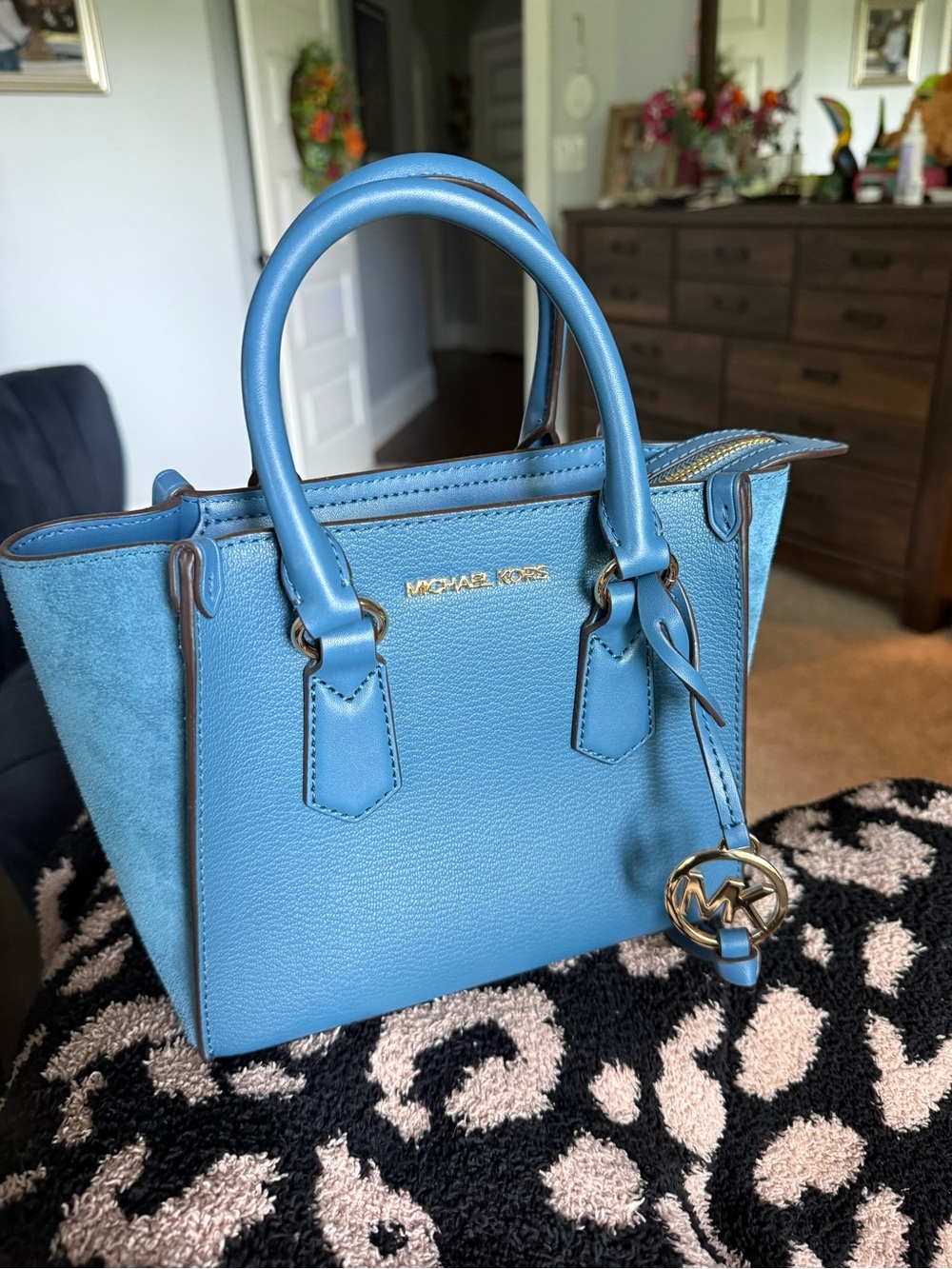 Michael Kors Turquoise Blue Leather & Suede Mini Satchel - Picture 1 of 3